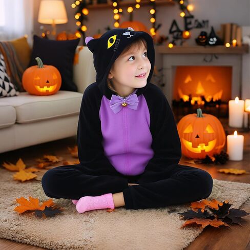 Gifts2U Halloween Cat Costume for Girls, Kids Onesie Costume with Pink Cat Ears, Cat Tail, Paws, Bow Ties and Purse Bag, Gifts for Halloween, Birthday or Any Costume Occasion（5-6Years in Kuwait