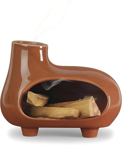 Ceramic Palo Santo Holder with Easy-Clean Glaze, Elevated Feet Chimney Incense Burner for Meditation Yoga, Holds Palo Santo Sticks Sage & Cones, Includes Brush & Tweezer Set (Black) in Saudi Arabia