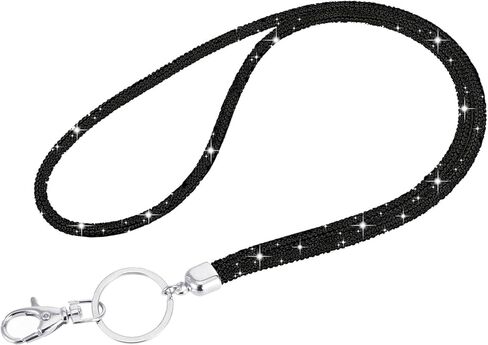 Bling Lanyard, 31.5'' White Lanyards for Women Rhinestone Office Lanyard Round Crystal Neck Strap Lanyard with Metal Clasp & Keyring for Id Badge Holder Id Card Keys Strap (White) in Kuwait