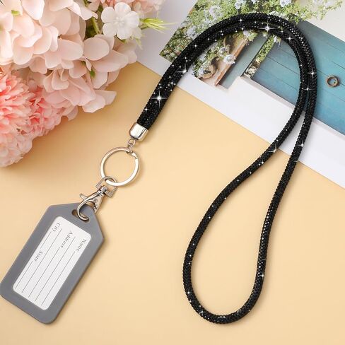 Bling Lanyard, 31.5'' White Lanyards for Women Rhinestone Office Lanyard Round Crystal Neck Strap Lanyard with Metal Clasp & Keyring for Id Badge Holder Id Card Keys Strap (White) in Kuwait