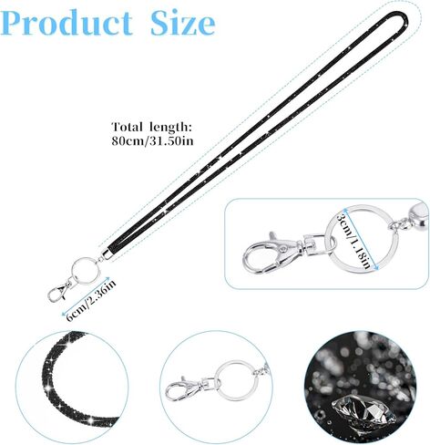 Bling Lanyard, 31.5'' White Lanyards for Women Rhinestone Office Lanyard Round Crystal Neck Strap Lanyard with Metal Clasp & Keyring for Id Badge Holder Id Card Keys Strap (White) in Kuwait