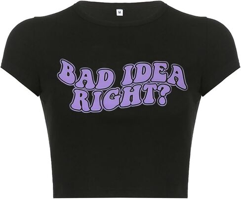 Letter Print Graphic Baby Tees y2k Women Summer Crop Tops in Kuwait