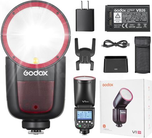Godox V1 S usa الإصدار Flash Round Head Speedlight لـ Sony مع بطارية 76WS 2600mAh 2.4g TTL 480 لقطات الطاقة الكاملة 1/8000S HSS 1.5S وقت إعادة التدوير 10 مستوى مصباح LED LED لـ Sony ZV-E10 ، α7711 إلخ. in Saudi Arabia