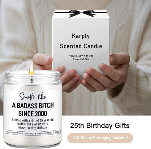 Funny Scented Candle, 25th Birthday Gifts for Women, 25th Birthday Decorations, Happy Bday Gifts for 25 Year Old Woman, Her, Daughter, Girls, Best Friend, Sister, Niece, Female, Born in 2000 in Saudi Arabia