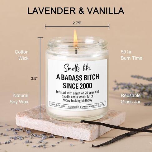Funny Scented Candle, 25th Birthday Gifts for Women, 25th Birthday Decorations, Happy Bday Gifts for 25 Year Old Woman, Her, Daughter, Girls, Best Friend, Sister, Niece, Female, Born in 2000 in Saudi Arabia