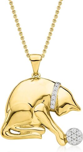 Ross-Simons 0.15 ct. t.w. Diamond Playing Cat Pendant Necklace in 18kt Gold Over Sterling in Saudi Arabia