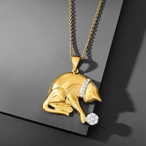 Ross-Simons 0.15 ct. t.w. Diamond Playing Cat Pendant Necklace in 18kt Gold Over Sterling in Saudi Arabia