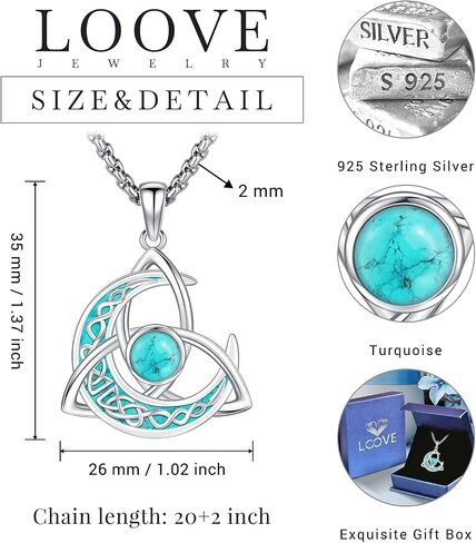 Turquoise Tree of Life Necklace for Women S925 Sterling Silver Turquoise Jewelry/Moon/Pentagram/Witch Knot/Lilith/Family Tree Pendant Anniversary Birthday Gift for Women in Saudi Arabia