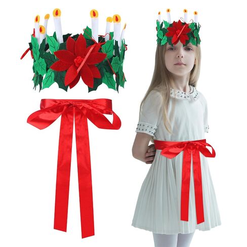قطعتان من إكسسوارات أزياء عيد الميلاد سانت لوسيا مجموعة تاج وحزام سانكتا السويدية لوسيا كوين لهدايا عيد الميلاد زي النساء والبنات ومهرجان عيد الميلاد والغابات in Kuwait