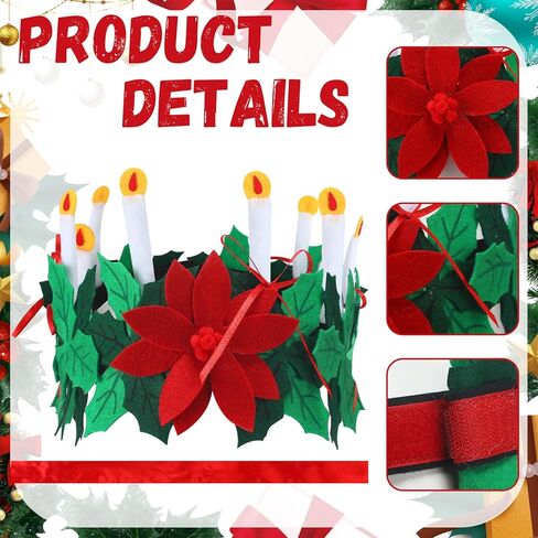 قطعتان من إكسسوارات أزياء عيد الميلاد سانت لوسيا مجموعة تاج وحزام سانكتا السويدية لوسيا كوين لهدايا عيد الميلاد زي النساء والبنات ومهرجان عيد الميلاد والغابات in Kuwait