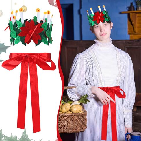 قطعتان من إكسسوارات أزياء عيد الميلاد سانت لوسيا مجموعة تاج وحزام سانكتا السويدية لوسيا كوين لهدايا عيد الميلاد زي النساء والبنات ومهرجان عيد الميلاد والغابات in Kuwait