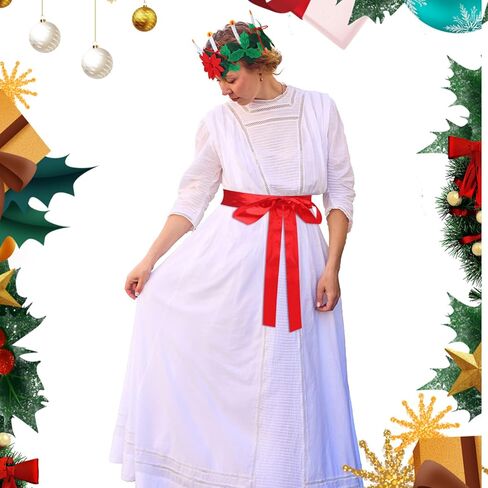 قطعتان من إكسسوارات أزياء عيد الميلاد سانت لوسيا مجموعة تاج وحزام سانكتا السويدية لوسيا كوين لهدايا عيد الميلاد زي النساء والبنات ومهرجان عيد الميلاد والغابات in Kuwait