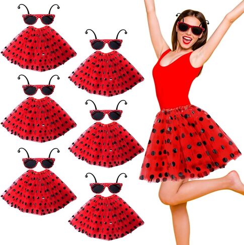 Mepase 6 Set Halloween Ladybug Costume for Women Ladybug Tutu Skirt and Sunglasses Red Polka Dot Skirt Costume Accessories Set for Cosplay Party Favor in Saudi Arabia