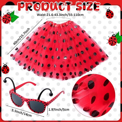 Mepase 6 Set Halloween Ladybug Costume for Women Ladybug Tutu Skirt and Sunglasses Red Polka Dot Skirt Costume Accessories Set for Cosplay Party Favor in Saudi Arabia