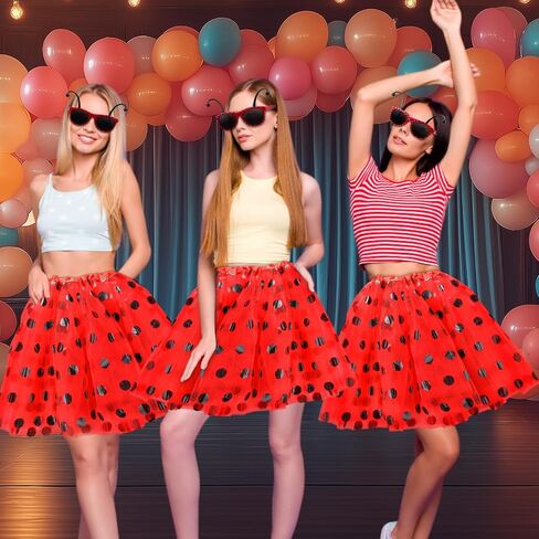 Mepase 6 Set Halloween Ladybug Costume for Women Ladybug Tutu Skirt and Sunglasses Red Polka Dot Skirt Costume Accessories Set for Cosplay Party Favor in Saudi Arabia