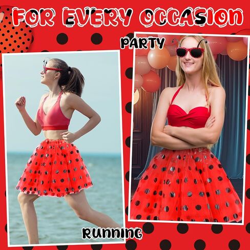Mepase 6 Set Halloween Ladybug Costume for Women Ladybug Tutu Skirt and Sunglasses Red Polka Dot Skirt Costume Accessories Set for Cosplay Party Favor in Saudi Arabia