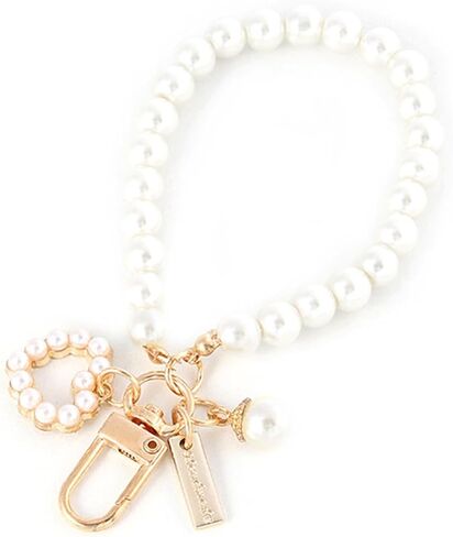 Pearl Wristlet Bag Charm, Cute Heart Shell Pearl Keychain Hanging Purse Charm Car Keyring Holder for Women Girls in Saudi Arabia
