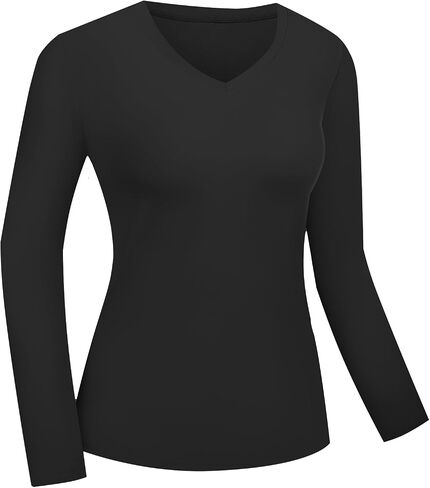1/5 Pack Womens Basic Long Sleeve V Neck Shirts Slim Fitted Tight T Shirts Underscrubs Fall Casual Going Out Tops in Saudi Arabia