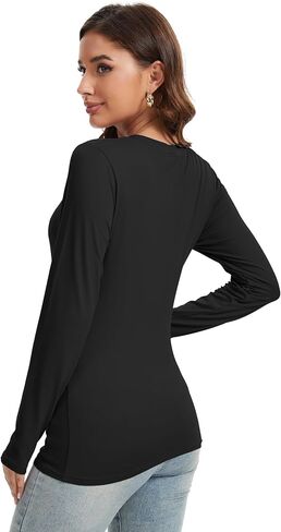 1/5 Pack Womens Basic Long Sleeve V Neck Shirts Slim Fitted Tight T Shirts Underscrubs Fall Casual Going Out Tops in Saudi Arabia
