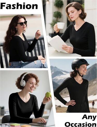 1/5 Pack Womens Basic Long Sleeve V Neck Shirts Slim Fitted Tight T Shirts Underscrubs Fall Casual Going Out Tops in Saudi Arabia