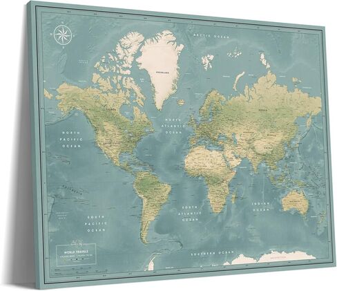 Premium Detailed World Travel Map Pinboard on Canvas | Interactive Travel Map with Pins | Perfect for Marking Your Adventures and Travel Memories | Pin Adventure map (32 x 24) in Saudi Arabia