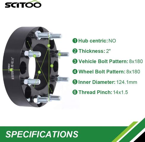 SCITOO 2Pcs Wheel Spacers 2 inch 8x180 Bore 124.1mm Studs 14x1.5 8 Lug Wheel Spacers Adapters Fit for for Chevrolet Silverado 2500 Silverado 2500 HD Silverado 3500 HD for GMC Sierra 2500 HD in Saudi Arabia