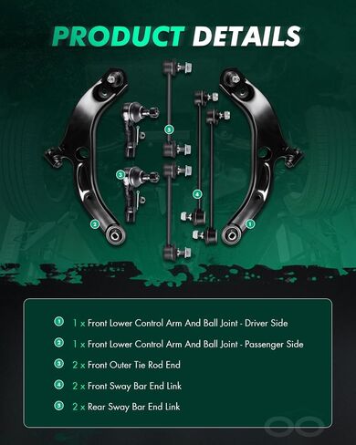 SCITOO 8pcs Front Suspension Kit Lower Control Arm with Ball Joint fit 1999-2003 for Mazda Protege 2002-2003 for Mazda Protege5 Outer Tie Rod End Sway Bar Link in Saudi Arabia