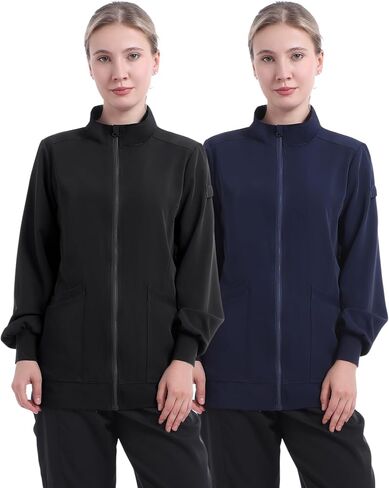 2 Pcs Women's Scrub Jackets, 4-Way Stretch Medical Jacket Moisture Wicking Zip Front Nurse Jacket for Women in Saudi Arabia