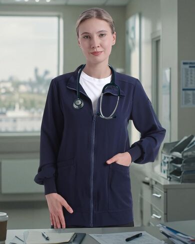 2 Pcs Women's Scrub Jackets, 4-Way Stretch Medical Jacket Moisture Wicking Zip Front Nurse Jacket for Women in Saudi Arabia