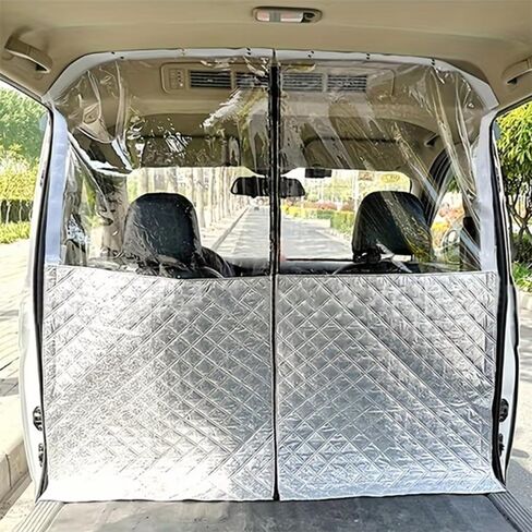 Car Divider Isolation Curtain Air-Conditioning Privacy Sun Protection and Heat Insulation Curtain Kits with Transparent Panel and Zipper for Fo/rd Tran/sit Custom Camper Van RV in Saudi Arabia