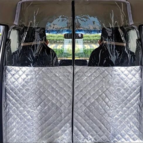 Car Divider Isolation Curtain Air-Conditioning Privacy Sun Protection and Heat Insulation Curtain Kits with Transparent Panel and Zipper for Fo/rd Tran/sit Custom Camper Van RV in Saudi Arabia