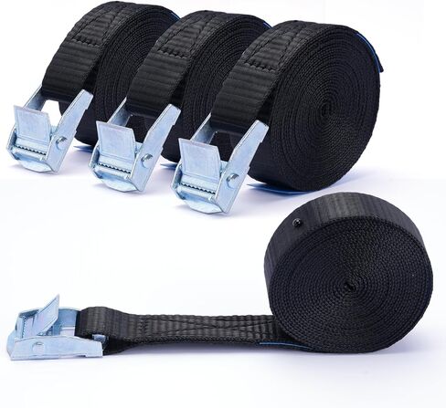 Lashing Straps,1" x 10Ft Adjustable Cam Buckle Tie Down Cinch Strap for Packing Black 4 Pack,Packing Straps Heavy-Duty for Cargo/Luggage/Kayak/Truck/SUV/Car Roof Rack in Saudi Arabia