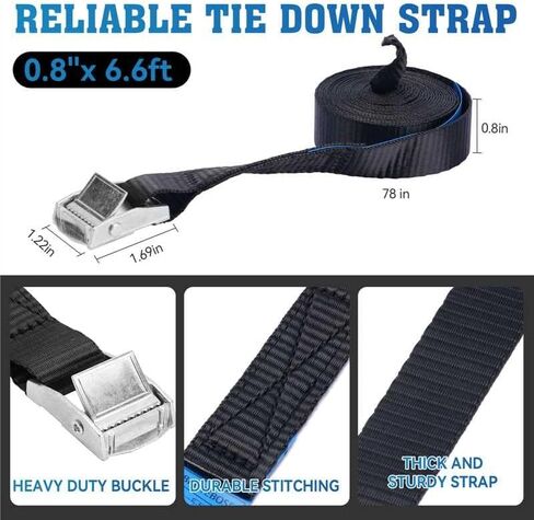 Lashing Straps,1" x 10Ft Adjustable Cam Buckle Tie Down Cinch Strap for Packing Black 4 Pack,Packing Straps Heavy-Duty for Cargo/Luggage/Kayak/Truck/SUV/Car Roof Rack in Saudi Arabia
