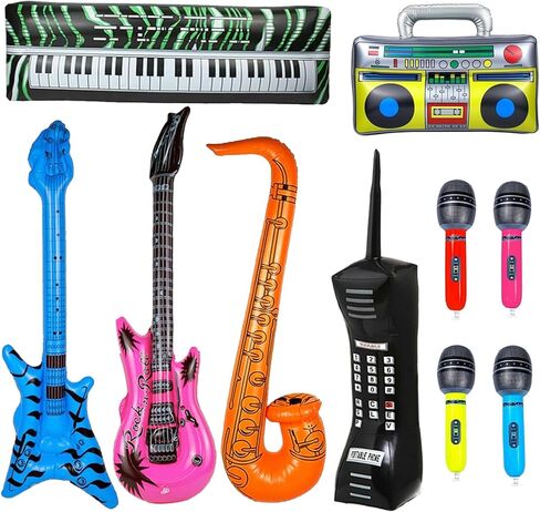 10pcs Inflatable Instruments Party Props Rock Star Toy Set Inflatable Saxophone Bass Rock Microphone Rock Electric Guitar Recorder Suitable for Various Music Parties in Saudi Arabia