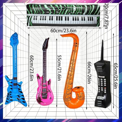 10pcs Inflatable Instruments Party Props Rock Star Toy Set Inflatable Saxophone Bass Rock Microphone Rock Electric Guitar Recorder Suitable for Various Music Parties in Saudi Arabia