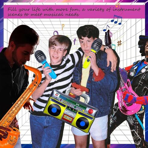 10pcs Inflatable Instruments Party Props Rock Star Toy Set Inflatable Saxophone Bass Rock Microphone Rock Electric Guitar Recorder Suitable for Various Music Parties in Saudi Arabia