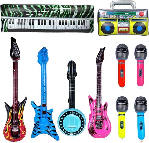10pcs Inflatable Instruments Party Props Rock Star Toy Set Inflatable Saxophone Bass Rock Microphone Rock Electric Guitar Recorder Suitable for Various Music Parties in Saudi Arabia