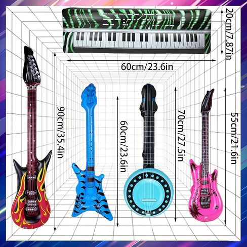 10pcs Inflatable Instruments Party Props Rock Star Toy Set Inflatable Saxophone Bass Rock Microphone Rock Electric Guitar Recorder Suitable for Various Music Parties in Saudi Arabia