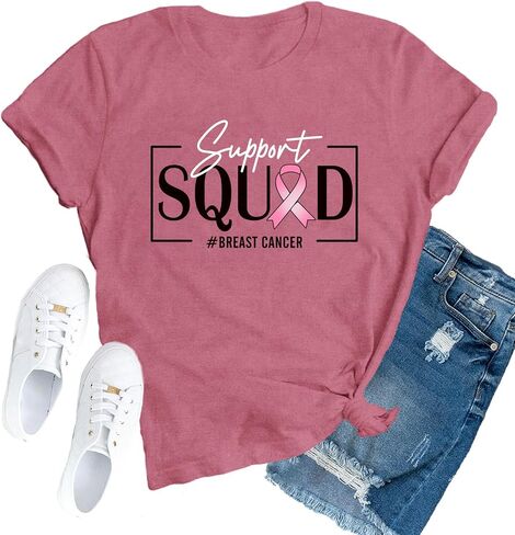 Womens Breast Cancer Shirts Pink Ribbon T-Shirt Breast Cancer Survivor Crew Tee Top in Saudi Arabia