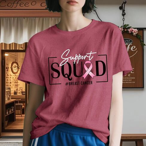 Womens Breast Cancer Shirts Pink Ribbon T-Shirt Breast Cancer Survivor Crew Tee Top in Saudi Arabia