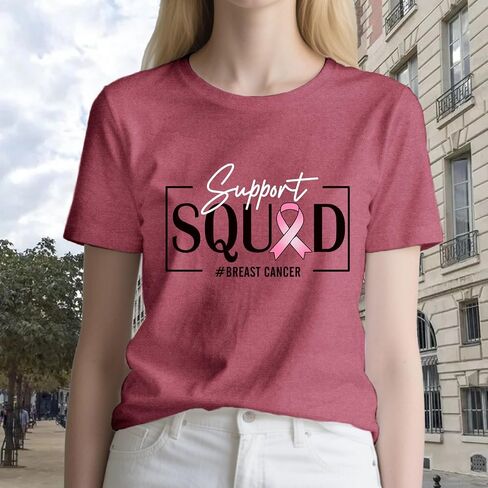 Womens Breast Cancer Shirts Pink Ribbon T-Shirt Breast Cancer Survivor Crew Tee Top in Saudi Arabia