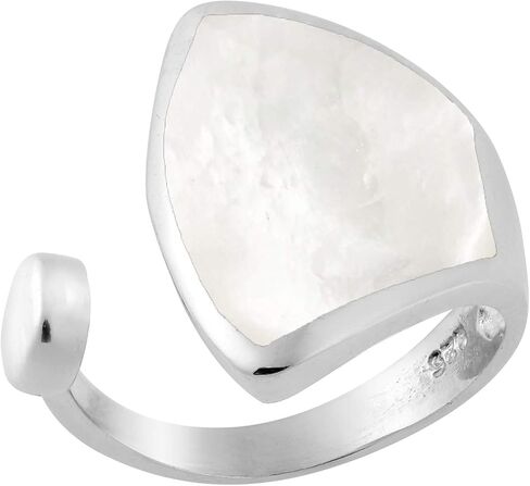 AeraVida Versatile Mother of Pearl Inlay Open-Ended .925 Sterling Silver Ring | Elegant Adjustable Statement Jewelry for Women | Jewelry Gift in Saudi Arabia