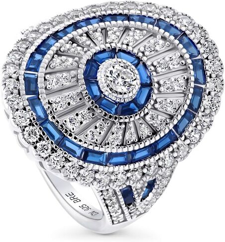 BERRICLE Sterling Silver CZ Art Deco Statement Cocktail Ring for Women, Sapphire-Blue Cubic Zirconia - Navette, Octagon, Oval Styles in Kuwait