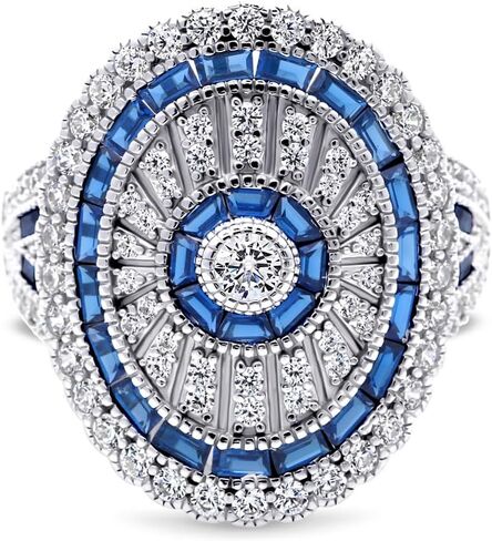 BERRICLE Sterling Silver CZ Art Deco Statement Cocktail Ring for Women, Sapphire-Blue Cubic Zirconia - Navette, Octagon, Oval Styles in Kuwait