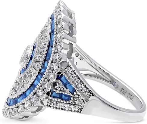 BERRICLE Sterling Silver CZ Art Deco Statement Cocktail Ring for Women, Sapphire-Blue Cubic Zirconia - Navette, Octagon, Oval Styles in Kuwait