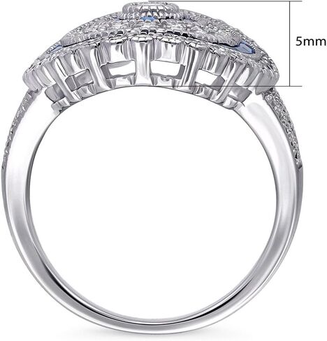 BERRICLE Sterling Silver CZ Art Deco Statement Cocktail Ring for Women, Sapphire-Blue Cubic Zirconia - Navette, Octagon, Oval Styles in Kuwait