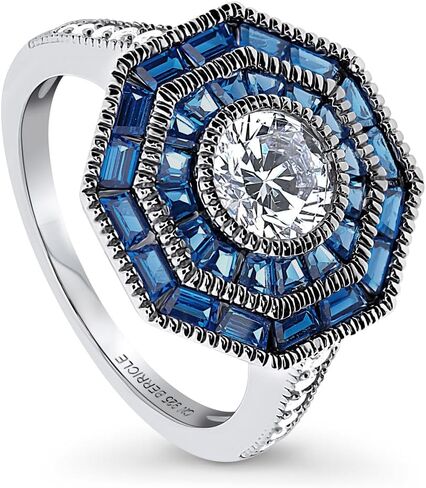 BERRICLE Sterling Silver CZ Art Deco Statement Cocktail Ring for Women, Sapphire-Blue Cubic Zirconia - Navette, Octagon, Oval Styles in Kuwait