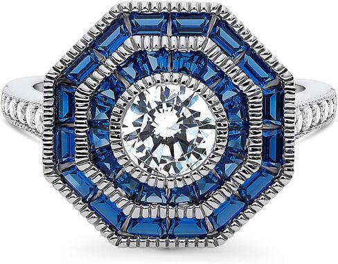 BERRICLE Sterling Silver CZ Art Deco Statement Cocktail Ring for Women, Sapphire-Blue Cubic Zirconia - Navette, Octagon, Oval Styles in Kuwait
