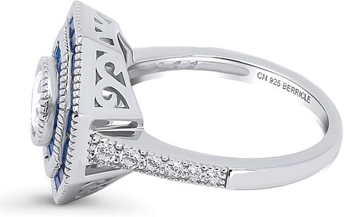 BERRICLE Sterling Silver CZ Art Deco Statement Cocktail Ring for Women, Sapphire-Blue Cubic Zirconia - Navette, Octagon, Oval Styles in Kuwait