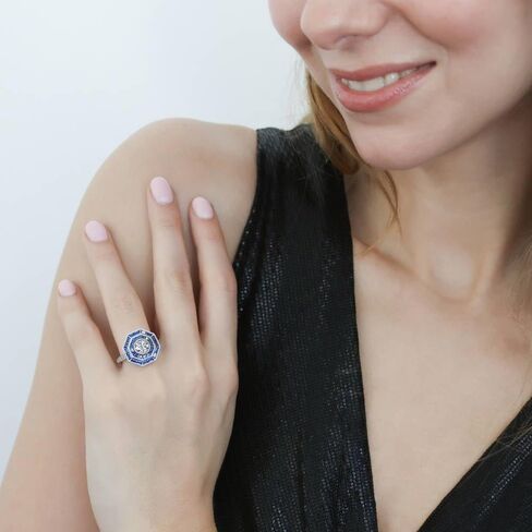 BERRICLE Sterling Silver CZ Art Deco Statement Cocktail Ring for Women, Sapphire-Blue Cubic Zirconia - Navette, Octagon, Oval Styles in Kuwait